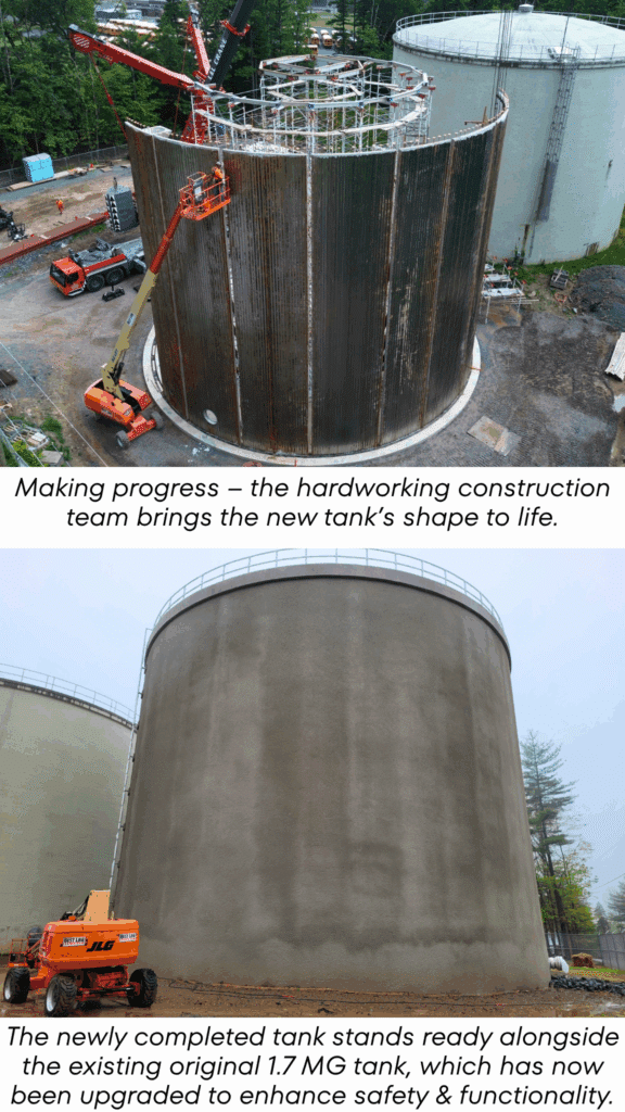 Progress to final product on the new water tank at Brodhead Creek Regional Authority - designed by Carroll Engineering.