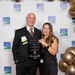 Justin Jurkowski receiving his awards: Best Engineering Design – Site Design – Surveying – Client: SESI Best Engineering Design – Best Use of Survey Technology – Client: Arcadis