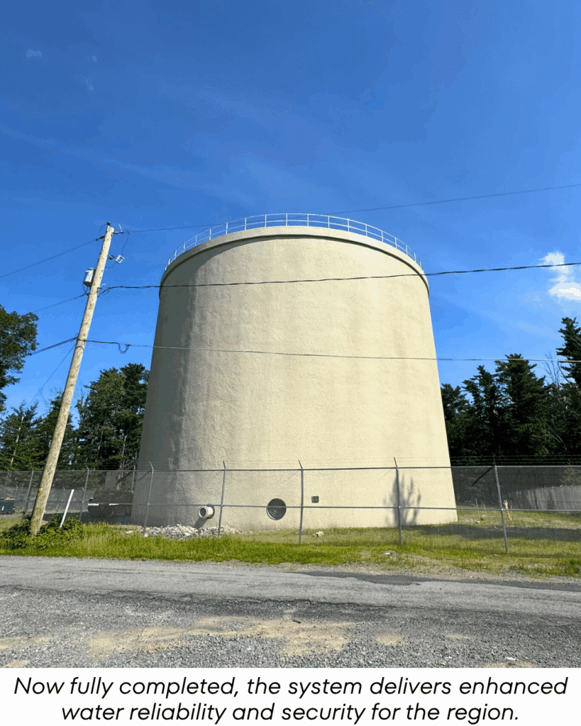 The fully completed water tank at Brodhead Creek Regional Authority now delivering enhanced water reliability and security for the region. Design by Carroll Engineering. 