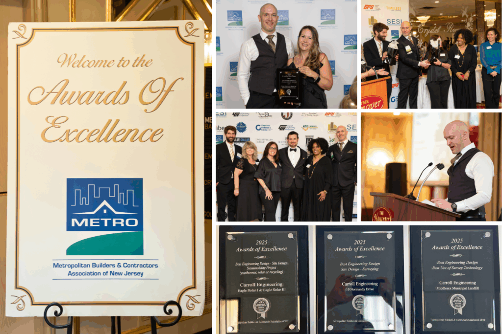 Collage of the Carroll Engineering Hillsborough Team and NJ Metro Members attending the Awards of Excellence Dinner