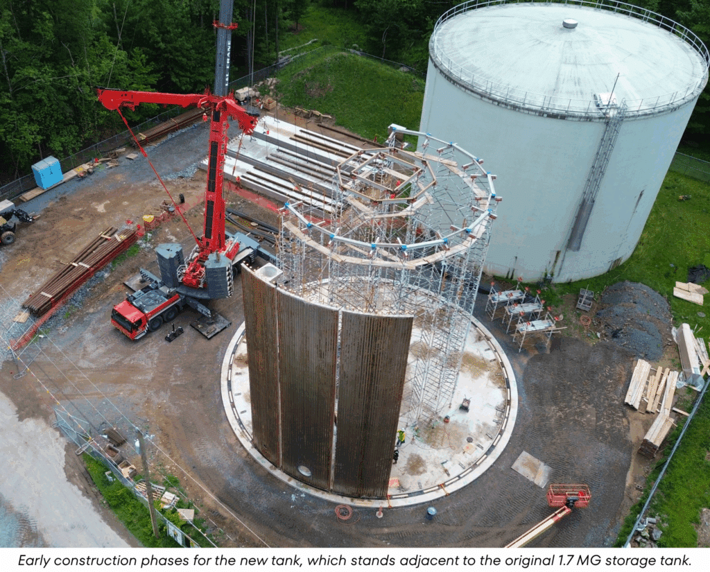 Early construction phases of BCRA's new water tank, a Water Facilities Engineering project by Carroll Engineering.
