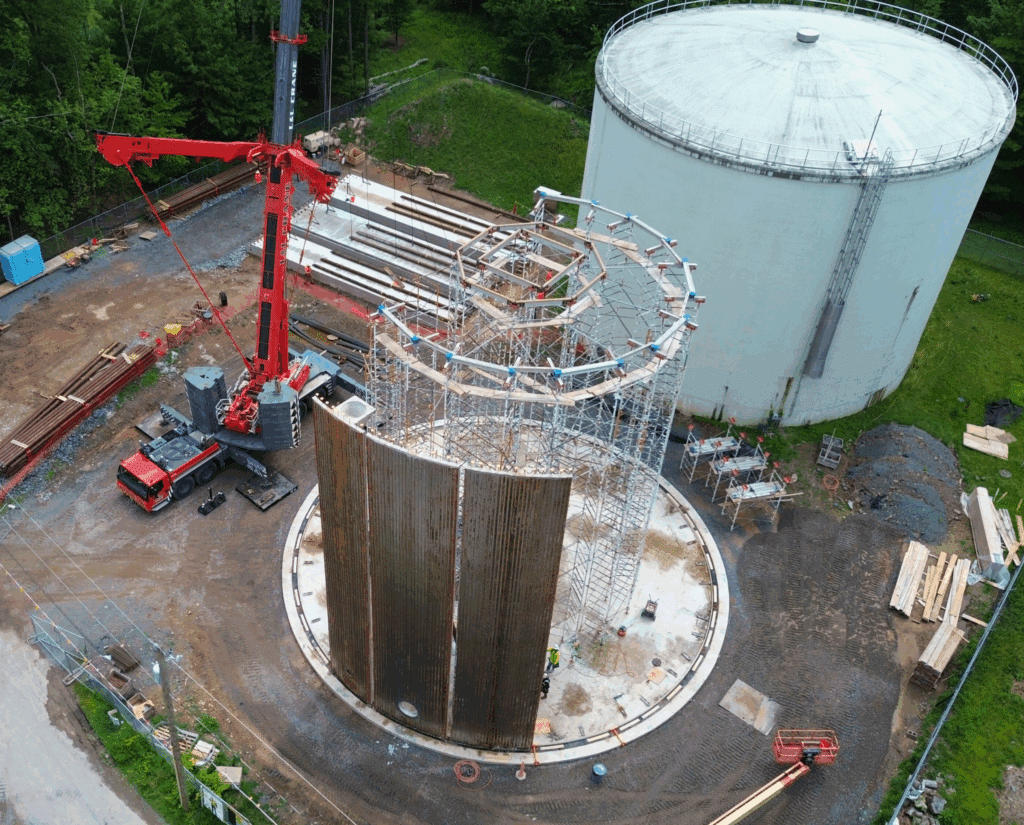 Early construction phases for the new tank, which stands adjacent to the original 1.7 MG storage tank at BCRA - designed by Carroll Engineering.