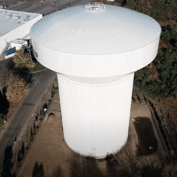 Widescreen view of the side of the General Hancock Water Tank for North Wales Water Authority in Montgomery Township, Montgomery County, PA