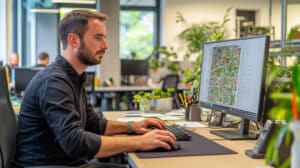 engineer uploading data to GIS software