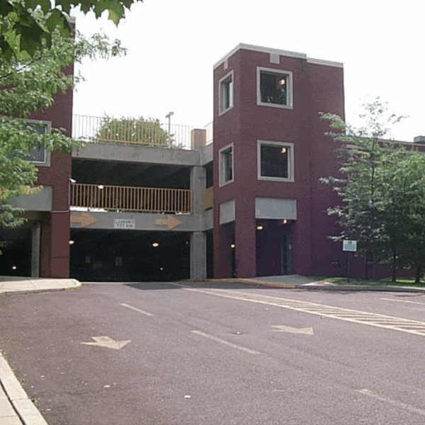 Back of Bucks County Administration Building Parking Garage designed by Caroll Engineering