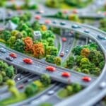 A traffic flow and transportation model, showing car movement patterns across a city