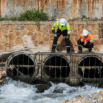 Municipal engineers in the field working on a stormwater engineering project
