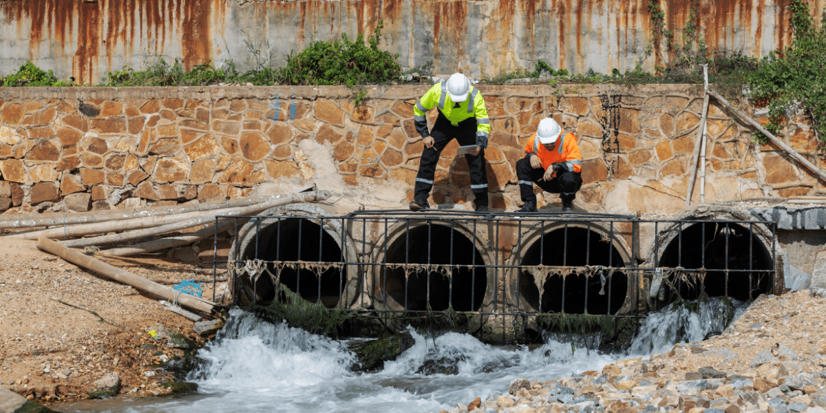 Municipal engineers in the field working on a stormwater engineering project