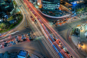 A busy intersection designed by a traffic engineering firm like Carroll Engineering in Bucks County, Pennsylvania