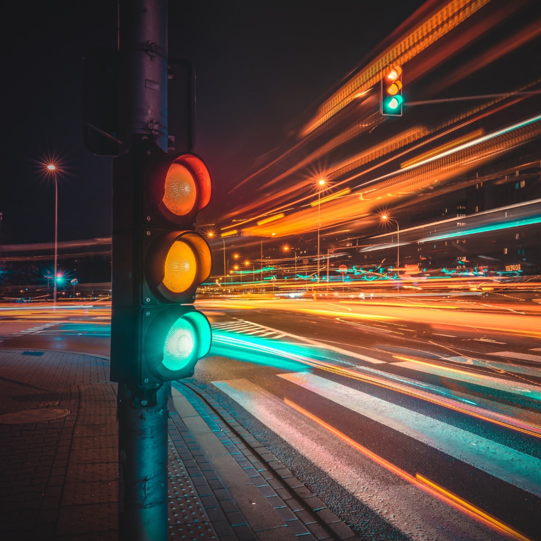 Traffic light demonstrating chaos of traffic engineering