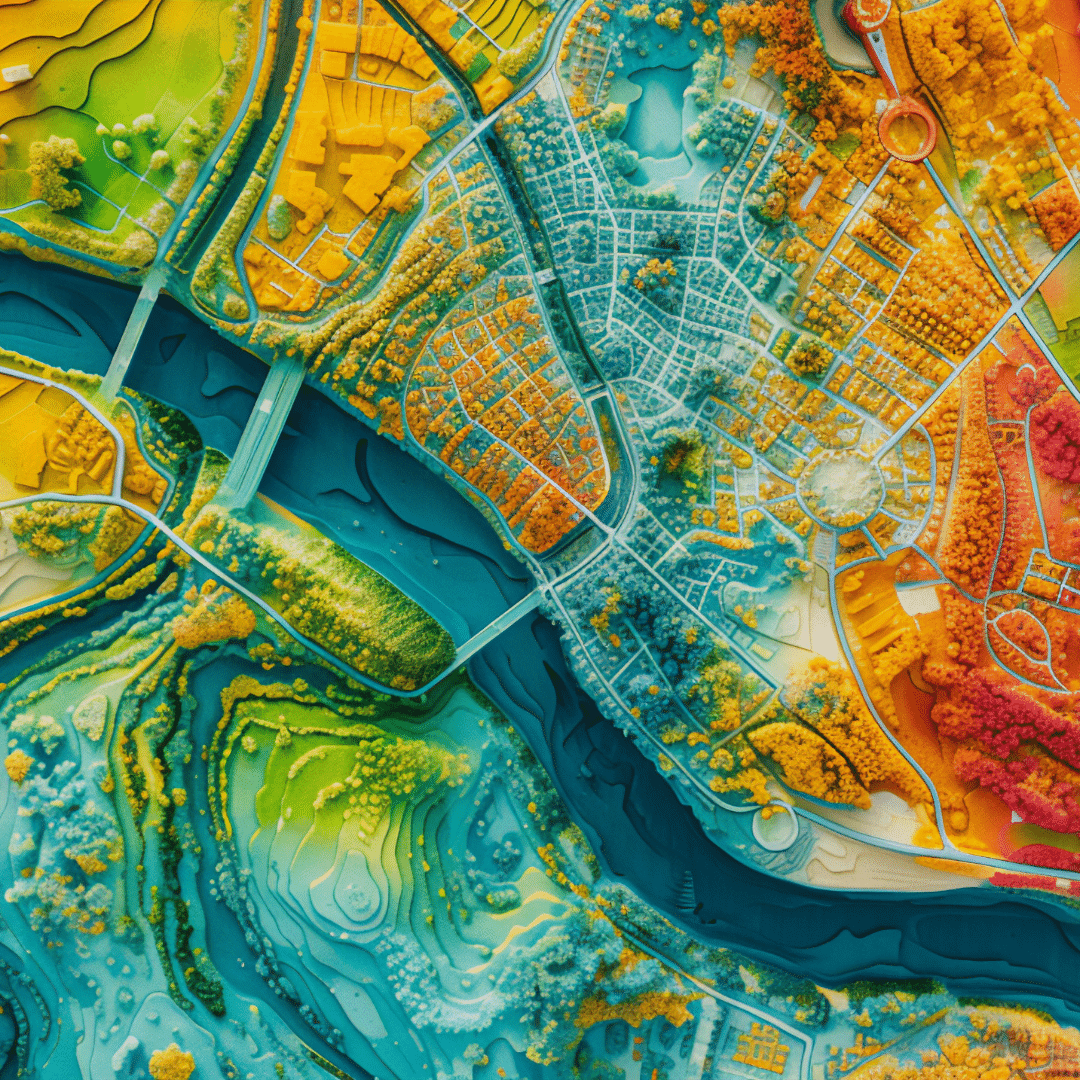 GIS Lidar scan aerial of city roads and communities
