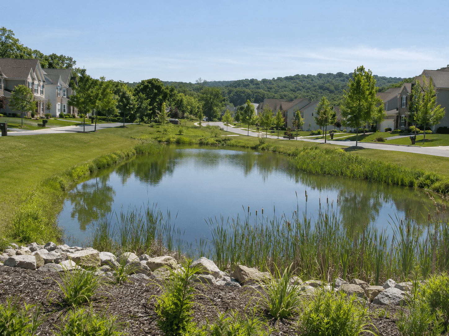 Retention basin in a residential community in pennsylvania