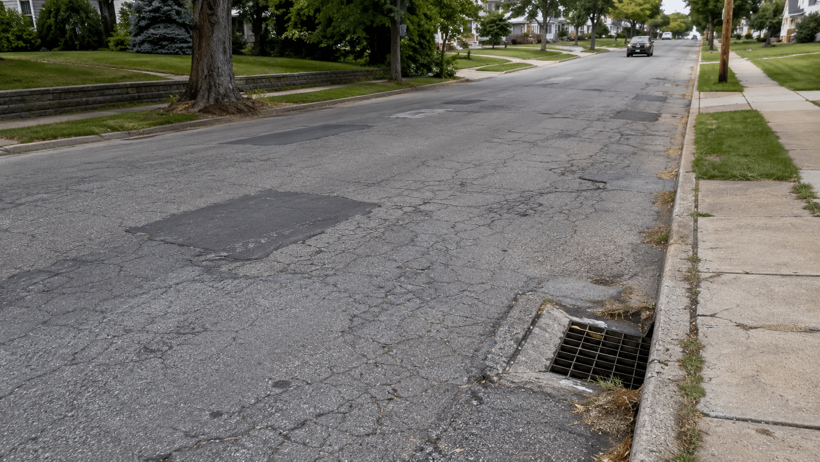 Municipal street with infrastructure that has had deferred maintenance