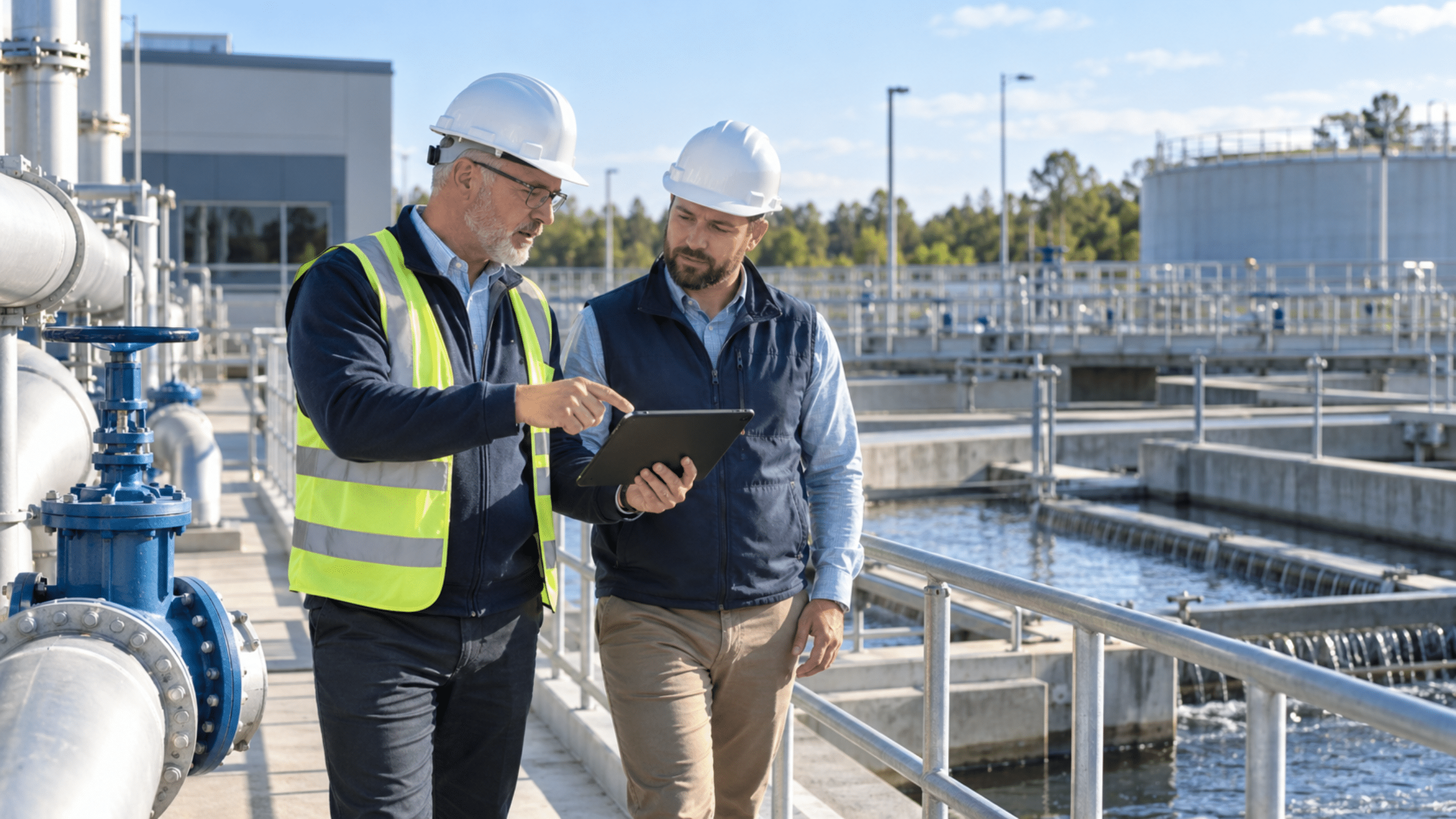 Municipal water authority and engineer working together