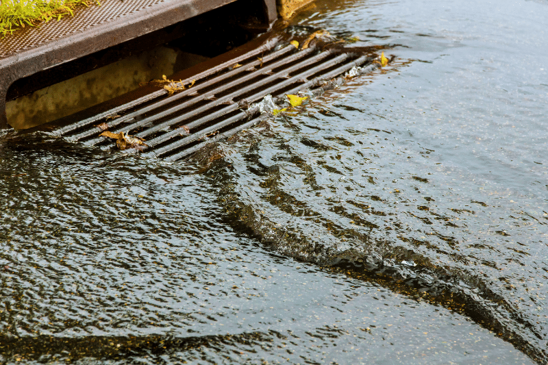 Storm drain during heavy rainfall
